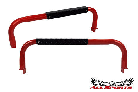 Red Nerf Bars with Black Diamond Step Plate